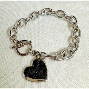 Silver Tone Big Link Bracelet with a Heart Charm and Toggle Closure 7"